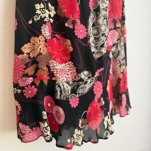 Vintage 90s Y2K Slip Skirt Womens Small Black Pink Floral Flowy